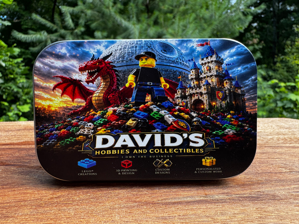Personalized UV Printed LEGO® Minifigure Pocket Case | Metal Storage Tin